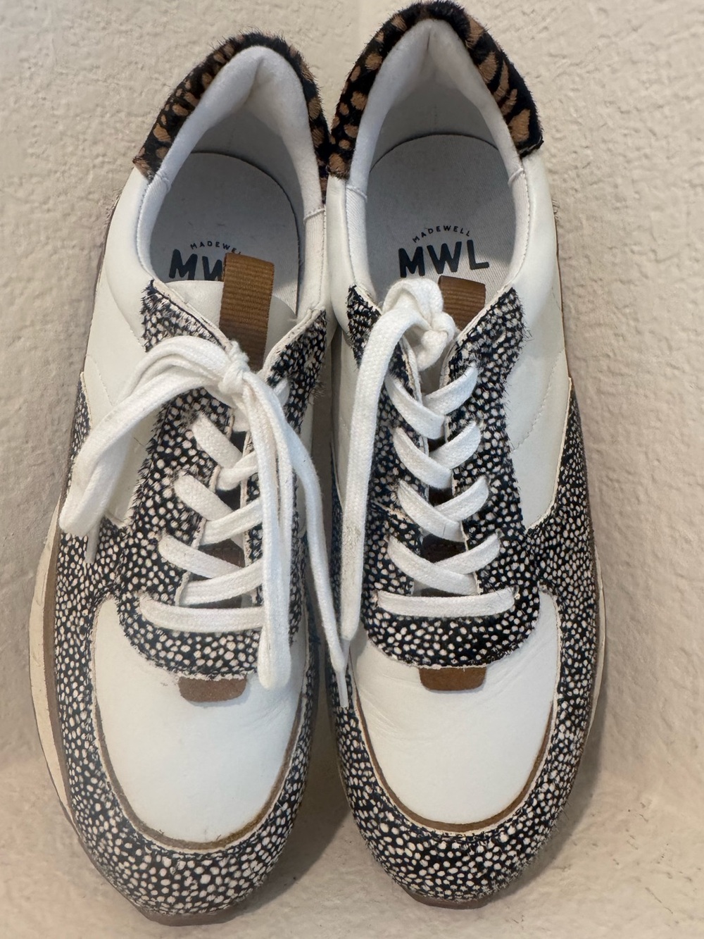Madewell Kickoff Leather Calf Hair Trainer Sneaker Size 9.5 Like New - Picture 4 of 7